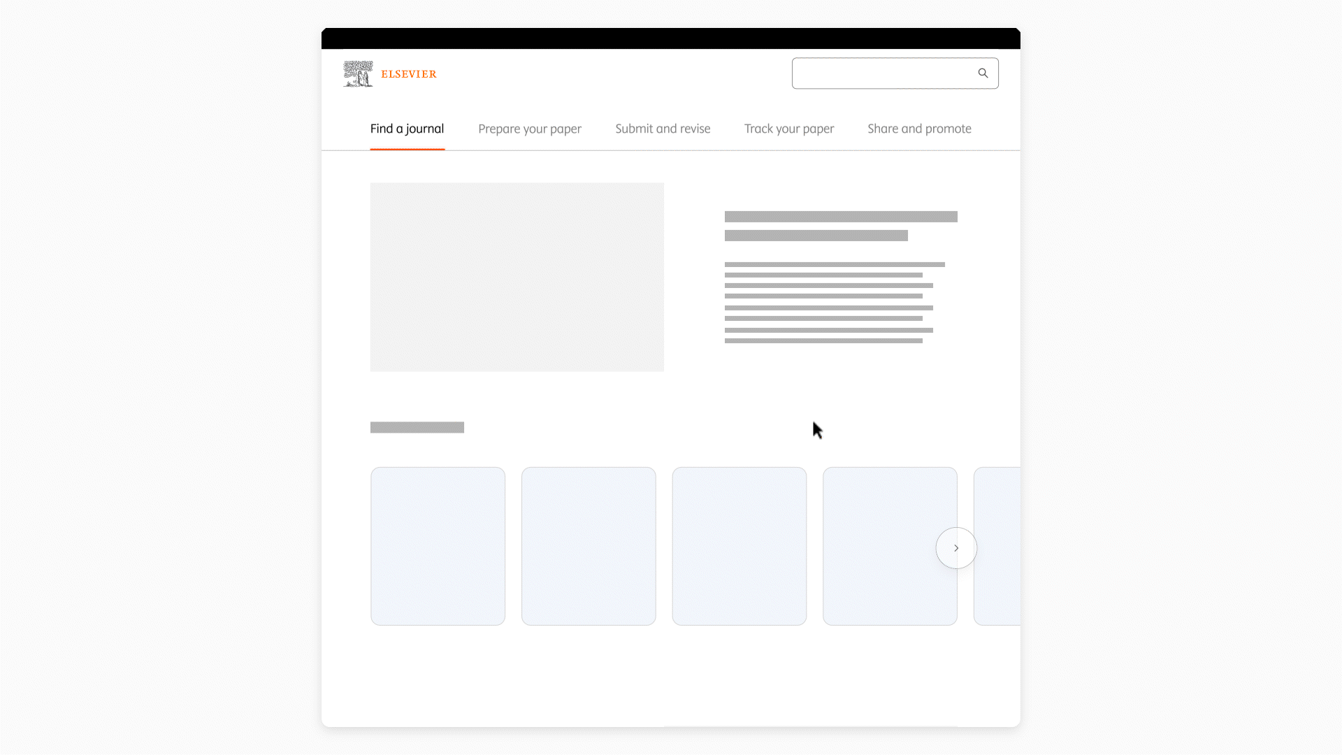 Prototype demonstrating anchor tabs and a resource carousel for navigating the research and publishing journey.