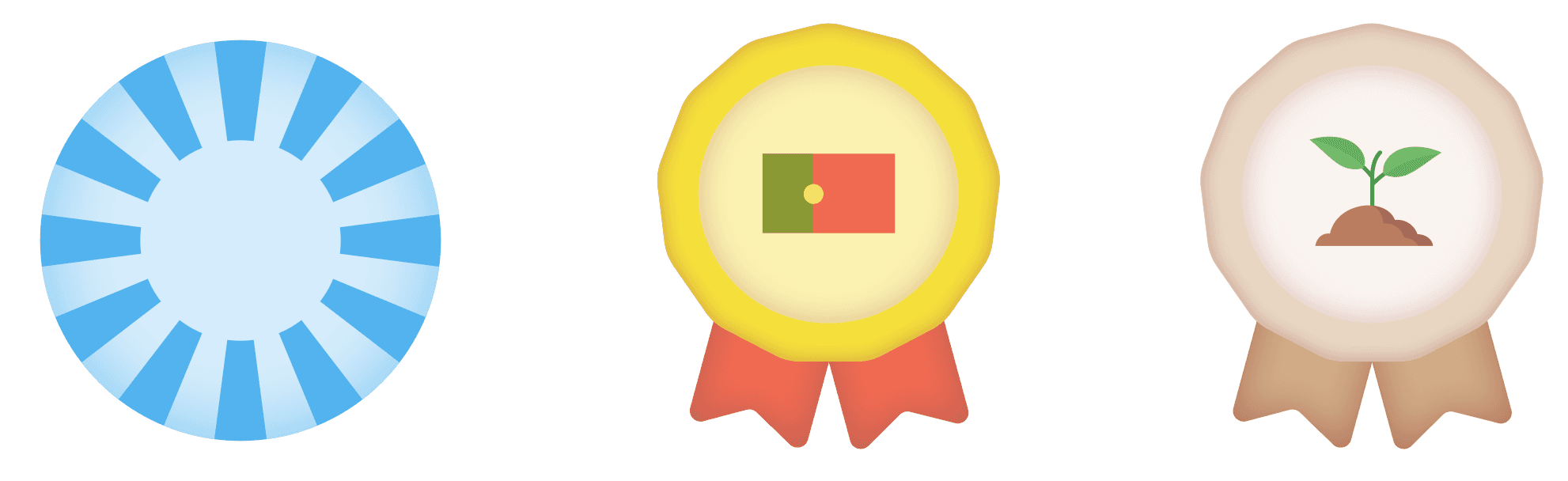 Gloop reward designs: a points token and achievement badges for sustainable habits.